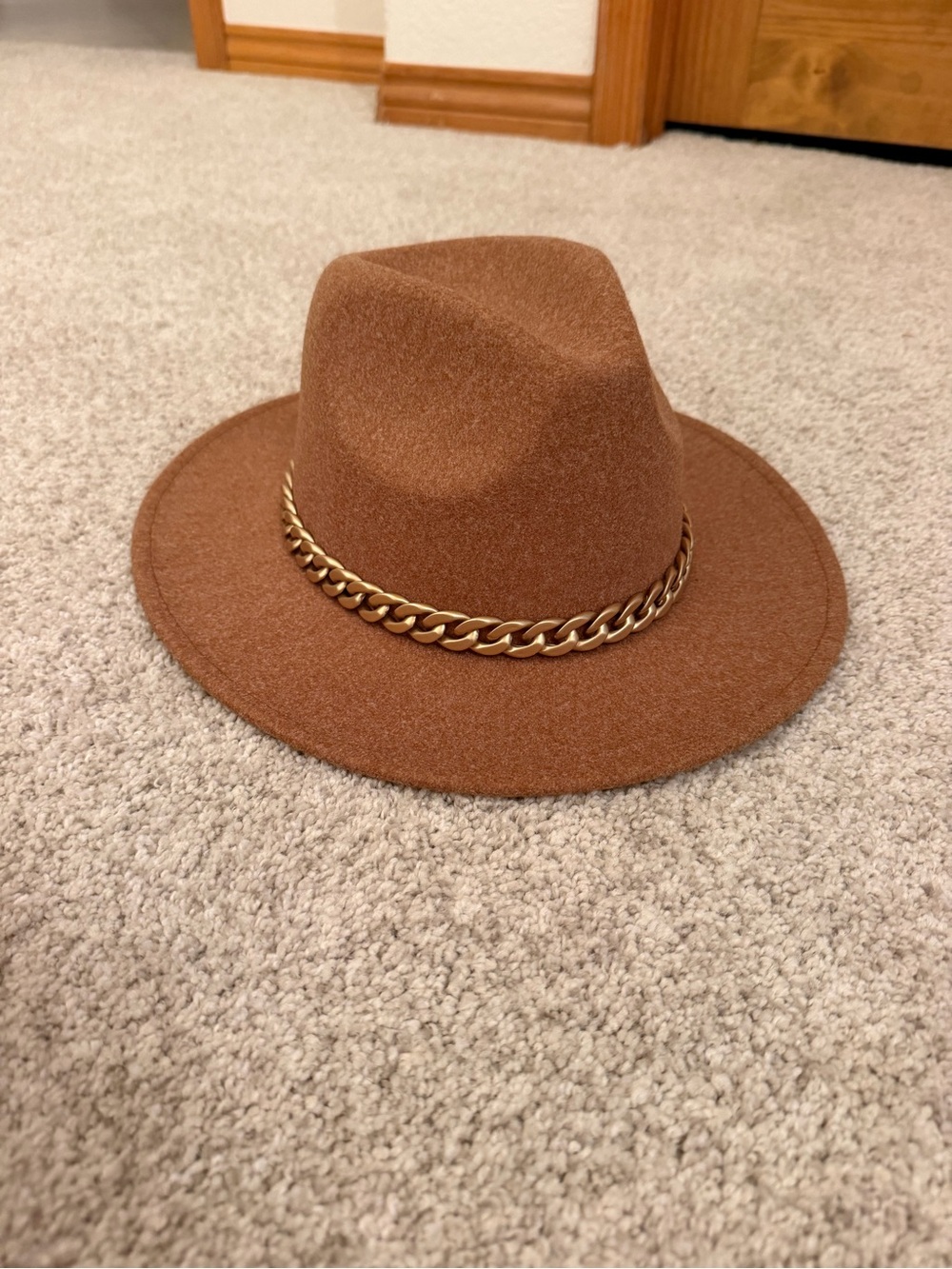 C.C Brown Felt Fedora with Gold Chain Accent
